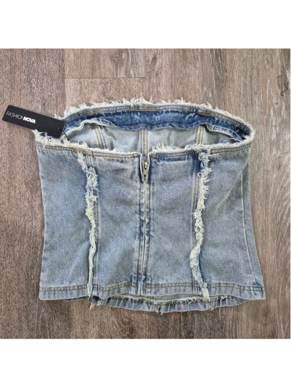 Women's Fashion Nova Light Wash Blue Denim Tube Crop Top S - Picture 3 of 10